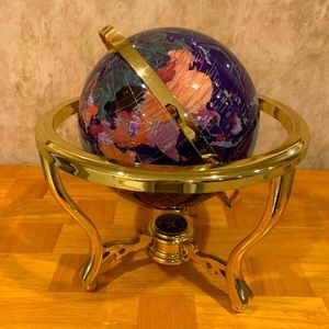 Unique Art 21-Inch Tall Blue Lapis Ocean Table Top Gemstone World Globe
